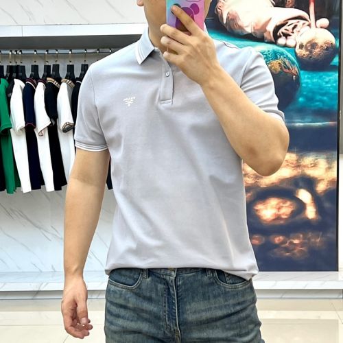 カジュアル コットンピケ ポロシャツ プラダ Tシャツ 偽物 半袖トップス グレー