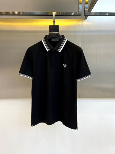 カジュアル コットンピケ ポロシャツ プラダ Tシャツ 偽物 半袖トップス ブラック