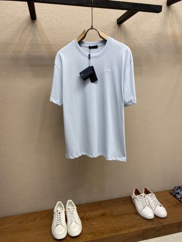 洗練された シンプル ロゴ刺繍 プラダ Tシャツ 偽物 クルーネック ライトブルー