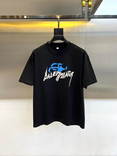 おしゃれ プリント バレンシアガ Tシャツ 偽物 クルーネック コットン ブラック