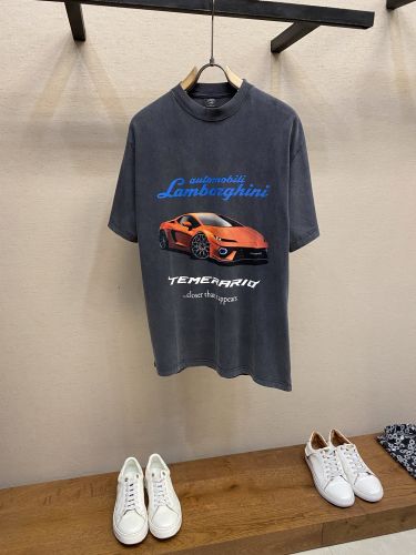 BALENCIAGA x Lamborghini プリント コットン Tシャツ スーパーコピー グレー