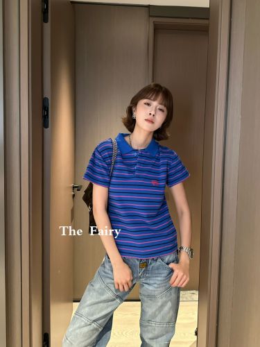 ユニセックス ローレル コットン ピケ ポロシャツ バレンシアガ Tシャツ コピー ブルー