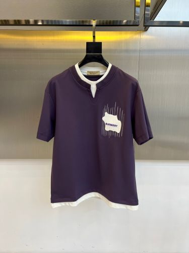 おしゃれ レイヤード風 半袖Tシャツ バーバリー Tシャツ 偽物 コットン パープル