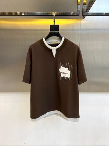 おしゃれ レイヤード風 半袖Tシャツ バーバリー Tシャツ 偽物 コットン ブラウン