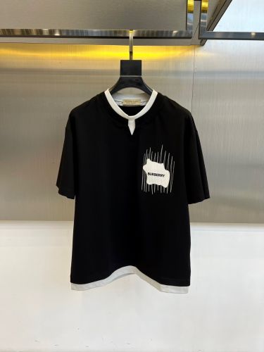 おしゃれ レイヤード風 半袖Tシャツ バーバリー Tシャツ 偽物 コットン ブラック