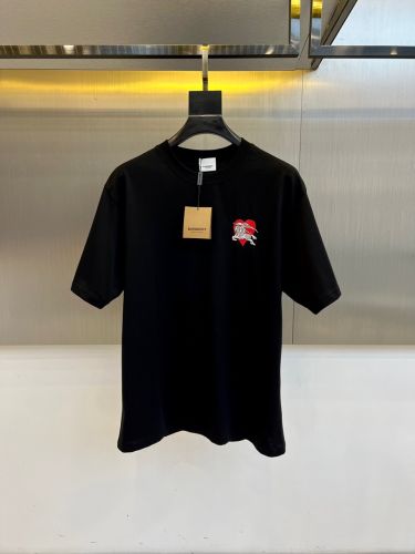 シンプル 洗練された ロゴ刺繍 クルーネック バーバリー Tシャツ 偽物 半袖トップス ブラック