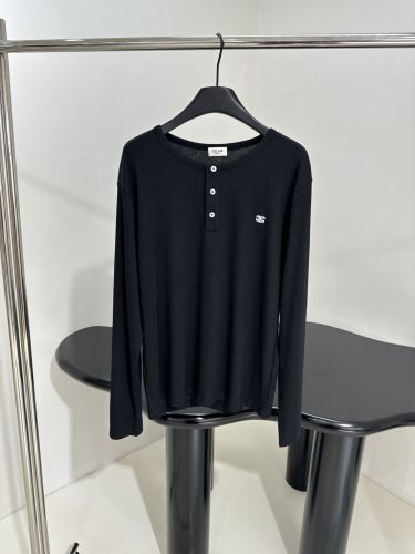 洗練された ヘンリーネック 長袖トップス セリーヌ Tシャツ コピー ブラック