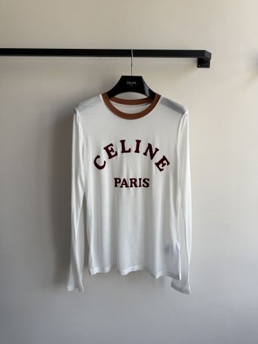 カジュアル ロゴ入り シアー 長袖Tシャツ 紫外線対策 セリーヌ Tシャツ コピー ホワイト