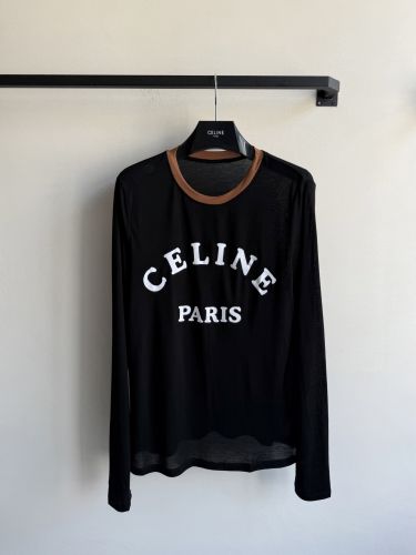 カジュアル ロゴ入り シアー 長袖Tシャツ 紫外線対策 セリーヌ Tシャツ コピー ブラック