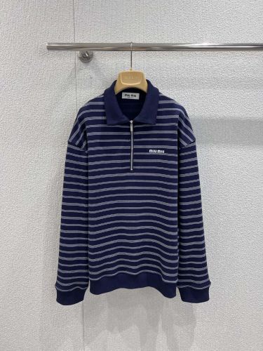 カジュアル ストライプハーフジップ ポロシャツ ミュウミュウ Tシャツ コピー 長袖