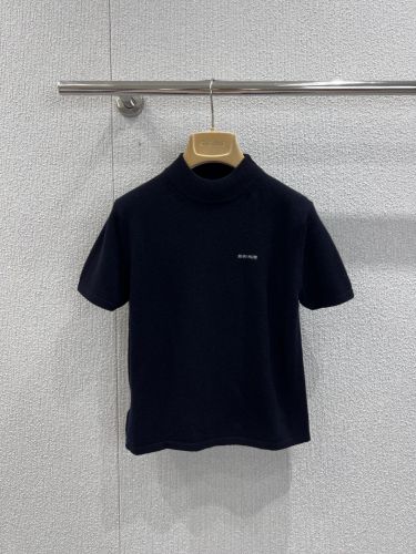 洗練された カシミア セーター ミュウミュウ ニットウェア コピー ショートスリーブ ネイビー