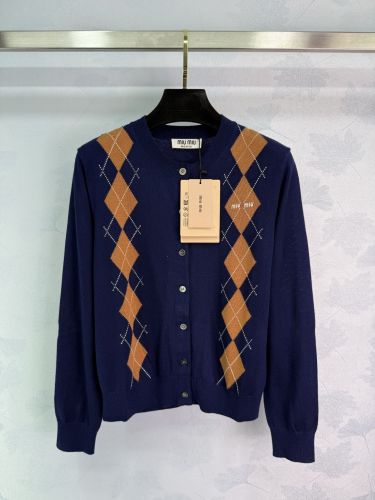 miumiu アーガイル柄ネイビーカシミヤカーディガン miumiu アーガイル柄ネイビーカシミヤカーディガン Miu Miu