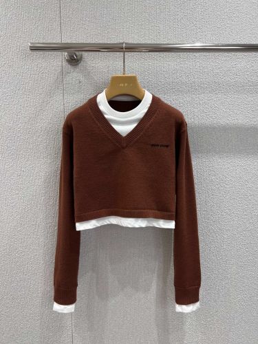 クロップド カシミア Vネック スウェットシャツ ミュウミュウ スーパーコピー