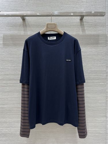お洒落 カジュアル レイヤード風 長袖Tシャツ ミュウミュウ Tシャツ コピー