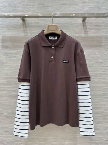 お洒落 カジュアル レイヤード風 長袖 ポロシャツ ミュウミュウ Tシャツ コピー