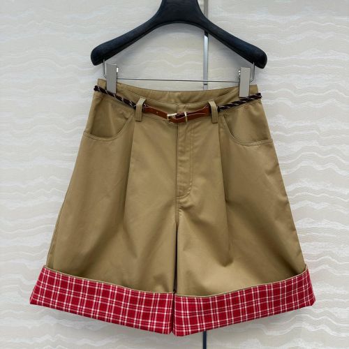 洗練された ゆったり ショートパンツ ミュウミュウ パンツ コピー カーキ