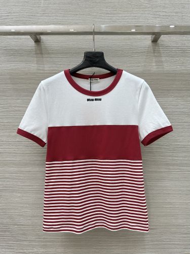 スタイリッシュ クルーネック 半袖Tシャツ ミュウミュウ Tシャツ コピー レッド