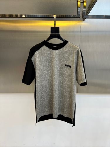 カジュアル 切り替え コットン クルーネック ロエベ Tシャツ 偽物 グレー