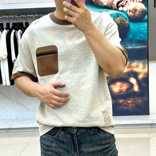 お洒落 カジュアル コットン 半袖Tシャツ ロエベ Tシャツ 偽物 クルーネック