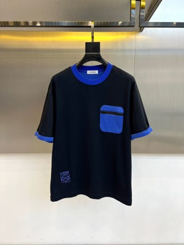 ロエベ Tシャツ 偽物 お洒落 カジュアル コットン 半袖Tシャツ クルーネック ネイビー