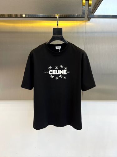 シンプル 上品 ロゴ入り クルーネック セリーヌ Tシャツ 偽物 コットン ブラック