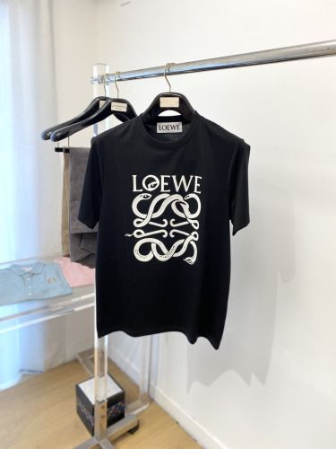 ロエベ Tシャツ 偽物 定番 ロゴ入り 半袖Tシャツ クルーネック ブラック