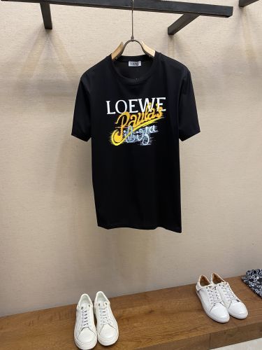 お洒落 クルーネック 半袖Tシャツ ロエベ Tシャツ 偽物 コットン ブラック