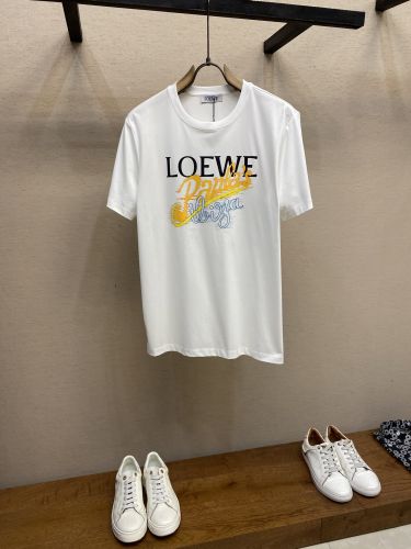 お洒落 クルーネック 半袖Tシャツ ロエベ Tシャツ 偽物 コットン ホワイト