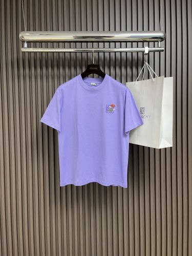 シンプル アナグラム刺繍 クルーネック ロエベ Tシャツ 偽物 コットン パープル