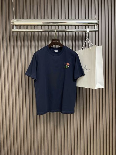 シンプル アナグラム刺繍 クルーネック ロエベ Tシャツ 偽物 コットン ネイビー