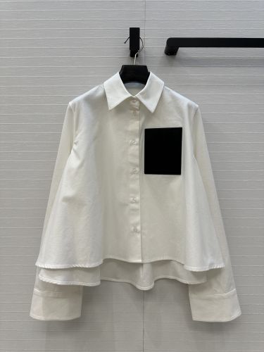 カジュアル リラックス コットン 長袖トップス ロエベ シャツ コピー ホワイト