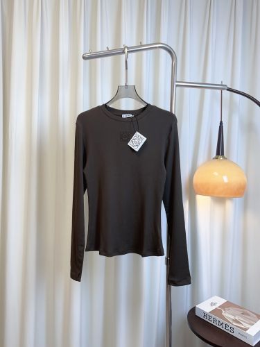 アナグラム リブ 長袖Tシャツ ロエベ Tシャツ 偽物 合わせやすい ダークブラウン