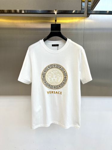 刺繍入り コットン 半袖Tシャツ ヴェルサーチェ Tシャツ 偽物 クルーネックホワイト
