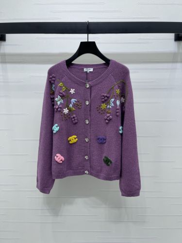 大人 可愛い クルーネックカーディガン シャネル ニット コピー パープル