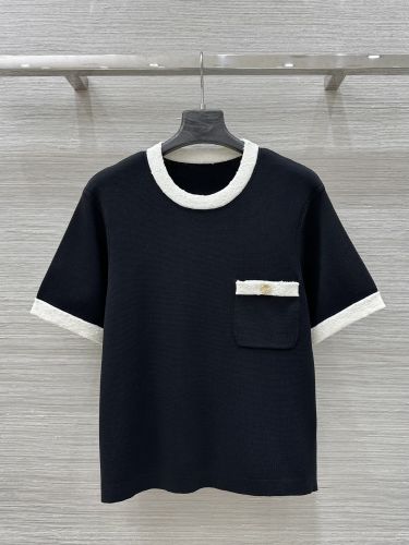 洗練された カジュアル 配色 半袖ニット シャネル ニット コピー クルーネック