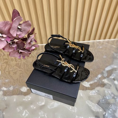 YSL カサンドラ サンダル イヴ・サンローラン スーパーコピーフラットサンダル ブラック