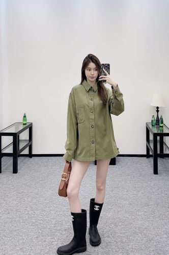 カジュアル YSL 刺繍入り オーバーシャツ イヴ・サンローラン シャツ 偽物 グリーン