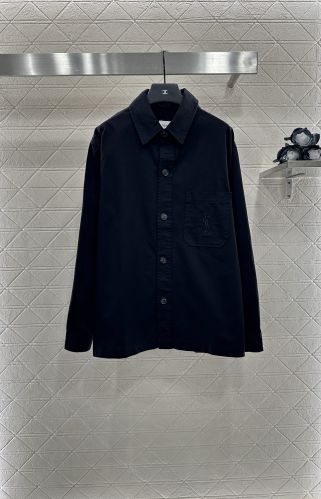 カジュアル YSL 刺繍入り オーバーシャツ イヴ・サンローラン シャツ 偽物 ブラック