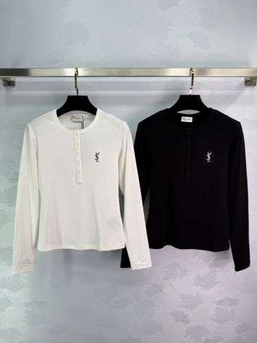大人カジュアル ヘンリーネック 長袖Tシャツ イヴ・サンローラン Tシャツ 偽物 