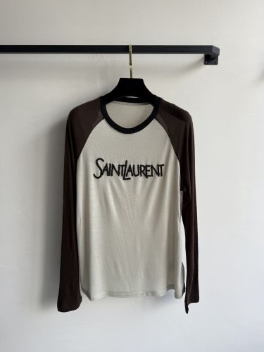 イヴ・サンローラン Tシャツ 偽物 カジュアル 配色 ラグランスリーブ 長袖Tシャツ 