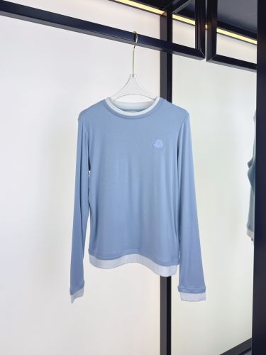 洗練された お洒落 重ね着風 長袖Tシャツ モンクレール Tシャツ 偽物 ブルー