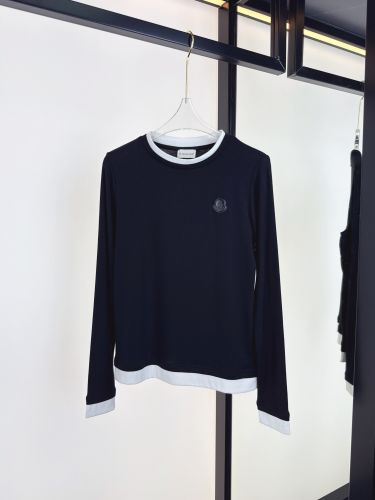 洗練された お洒落 重ね着風 長袖Tシャツ モンクレール Tシャツ 偽物 ブラック