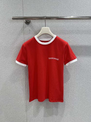 カジュアル ロゴプリント 半袖Tシャツ クロムハーツ Tシャツ 偽物 コットン レッド