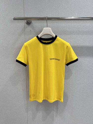 カジュアル ロゴプリント 半袖Tシャツ クロムハーツ Tシャツ 偽物 コットン イエロー
