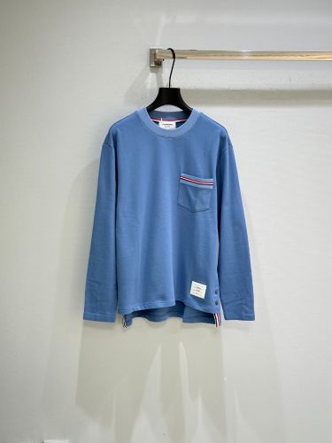 カジュアル お洒落 長袖Tシャツ トムブラウン Tシャツ 偽物 クルーネック ブルー
