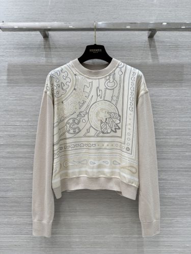 プリント入りツイレーヌ長袖プルオーバー エルメス セーター コピー 