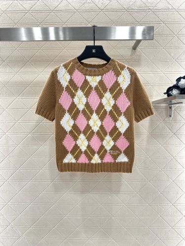 お洒落 ウール ショートスリーブセーター プラダ ニット 偽物 クルーネック