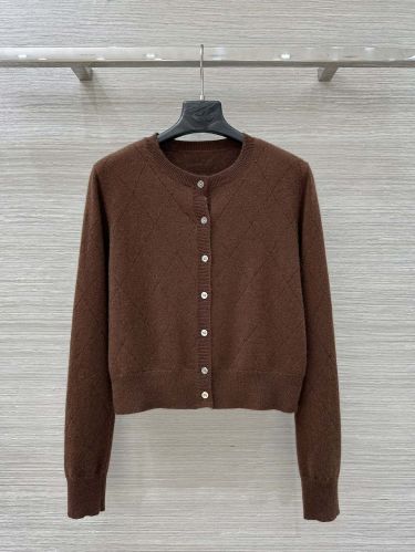 シンプル カシミヤ カーディガン プラダ ニット 偽物 クルーネック ブラウン