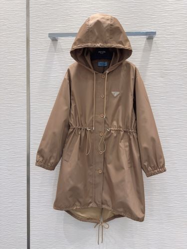 カジュアル フード付き ロングコート プラダ ジャケット 偽物 アウター ブラウン 