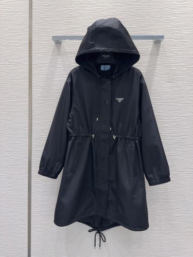 カジュアル フード付き ロングコート プラダ ジャケット 偽物 アウター ブラック